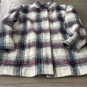 Kenneth Cole Mohair Blend Plaid Pea Coat – Soft Brushed Wool – Women’s Large